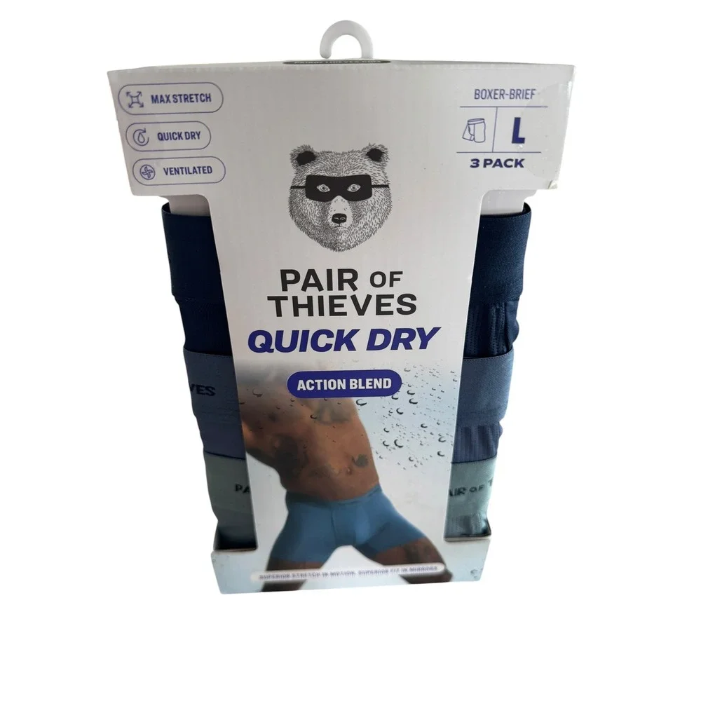 Pair of Thieves Mens Quick Dry Action Blend Boxer Briefs 3-Pack Navy Blue Large